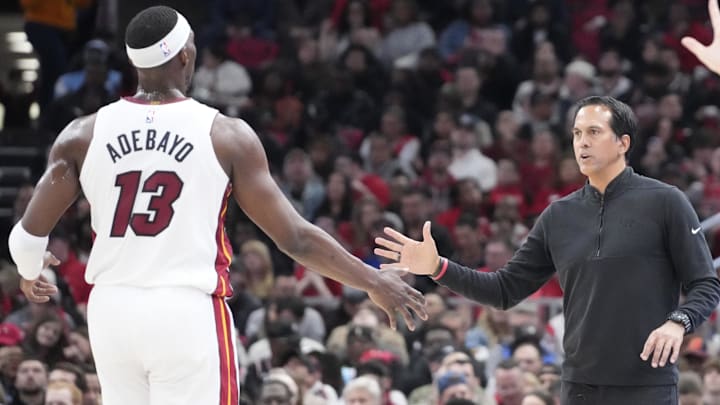 Miami Heat forward Bam Adebayo and head coach Erik Spoelstra were part of the sixth team in NBA history to win a first-round series over a top seed as the No. 8 and look to do so again against the Cleveland Cavaliers. Miami Heat forward Bam Adebayo and head coach Erik Spoelstra were part of the sixth team in NBA history to win a first-round series over a top seed as the No. 8 and look to do so again against the Cleveland Cavaliers.