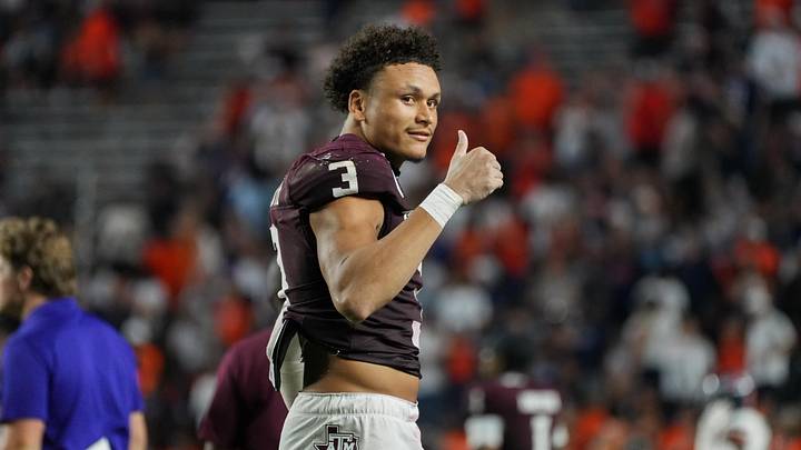 Texas A&M Aggies safety Marcus Ratcliffe gestures after defeating the UTSA Roadrunners at Kyle Field. Texas A&M Aggies safety Marcus Ratcliffe gestures after defeating the UTSA Roadrunners at Kyle Field.