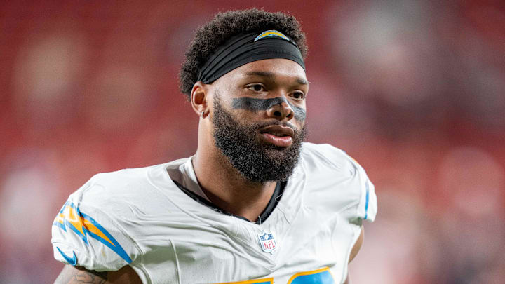 August 23, 2025; Santa Clara, California, USA; Los Angeles Chargers linebacker Caleb Murphy (50) after the game against the San Francisco 49ers at Levi's Stadium. Mandatory Credit: Kyle Terada-Imagn Images August 23, 2025; Santa Clara, California, USA; Los Angeles Chargers linebacker Caleb Murphy (50) after the game against the San Francisco 49ers at Levi's Stadium. Mandatory Credit: Kyle Terada-Imagn Images