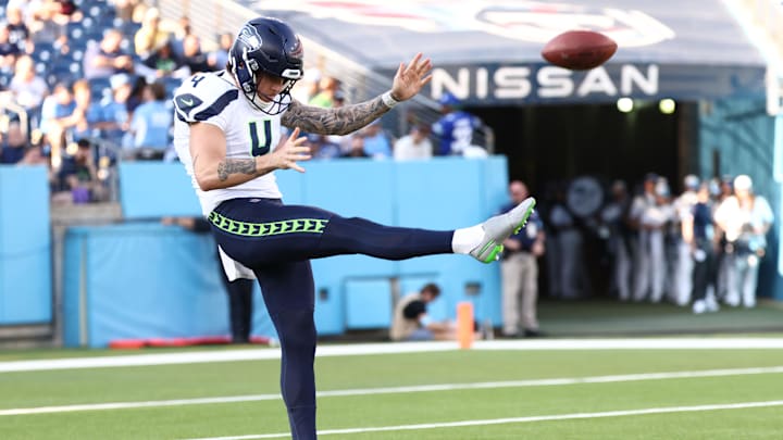 Seattle Seahawks punter Michael Dickson warms up before the game against the Tennessee Titans.