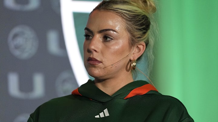 Miami player Haley Cavinder during ACC Media Days at The Hilton Charlotte Uptown.