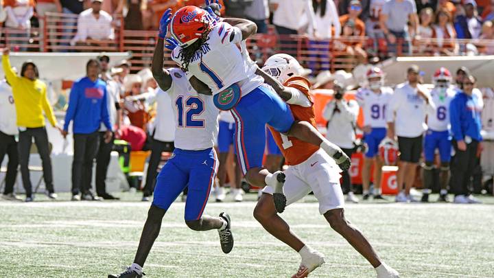 Oct 17, 2026; Austin, Texas, USA; Florida Gators safety Bryce Thornton (1) breaks up a pass intended for Texas Longhorns wide receiver Ryan Wingo (1) during the first half at Darrell K Royal-Texas Memorial Stadium. Mandatory Credit: Scott Wachter-Imagn Images Oct 17, 2026; Austin, Texas, USA; Florida Gators safety Bryce Thornton (1) breaks up a pass intended for Texas Longhorns wide receiver Ryan Wingo (1) during the first half at Darrell K Royal-Texas Memorial Stadium. Mandatory Credit: Scott Wachter-Imagn Images