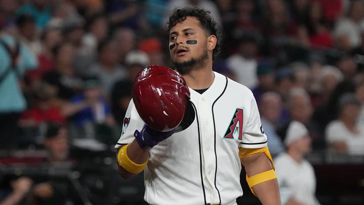 Sep 13, 2026; Phoenix, Arizona, USA; Arizona Diamondbacks catcher Gabriel Moreno (14) reacts after missing a pitch against the Texas Rangers in the first inning at Chase Field. Mandatory Credit: Rick Scuteri-Imagn Images Sep 13, 2026; Phoenix, Arizona, USA; Arizona Diamondbacks catcher Gabriel Moreno (14) reacts after missing a pitch against the Texas Rangers in the first inning at Chase Field. Mandatory Credit: Rick Scuteri-Imagn Images