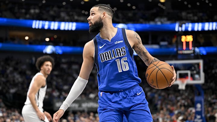 Mar 31, 2025; Dallas, Texas, USA; Dallas Mavericks forward Caleb Martin (16) in action during the game between the Dallas Mavericks and the Brooklyn Nets at the American Airlines Center. Mandatory Credit: Jerome Miron-Imagn Images