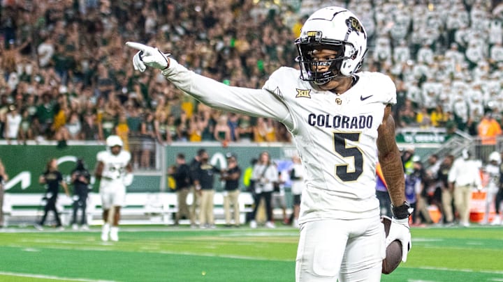 CU football wide receiver Jimmy Horn Jr. signals for a first down after making an acrobatic catch that would later get overturned due to a holding penalty against CSU in the Rocky Mountain Showdown at Canvas Stadium on Saturday, Sept. 14, 2024, in Fort Collins, Colo. CU football wide receiver Jimmy Horn Jr. signals for a first down after making an acrobatic catch that would later get overturned due to a holding penalty against CSU in the Rocky Mountain Showdown at Canvas Stadium on Saturday, Sept. 14, 2024, in Fort Collins, Colo.