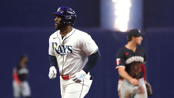 Tampa Bay Rays first baseman Yandy Diaz (2) runs around the bases after he hit a two-run home run against the Minnesota Twins during the fourth inning at Tropicana Field in St. Petersburg, Fla., on Sept. 4, 2024. 