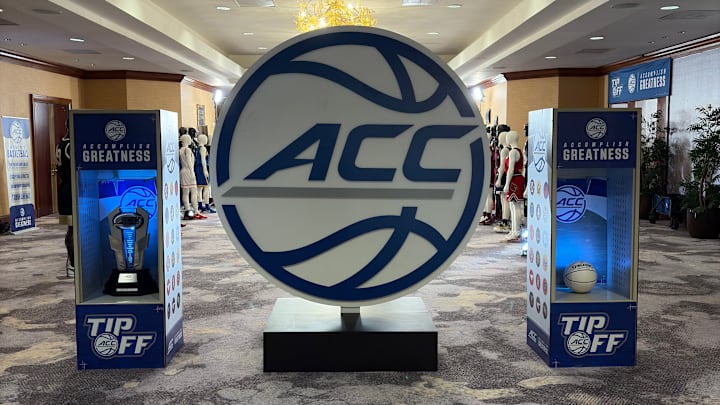 October 6, 2025; Charlotte, North Carolina, USA; The third floor lobby area of the Uptown Hilton Hotel, leading to the ACC Tipoff media event activities for men's and women's basketball. Mandatory Credit: Brad Bierman, The Juice Online-On SI