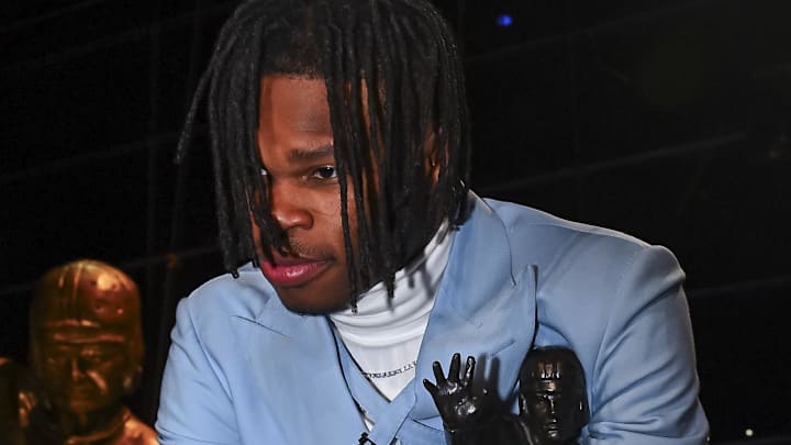 Colorado Buffaloes wide receiver/cornerback Travis Hunter after winning the 2024 Heisman Trophy.