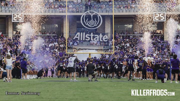 TCU takes the field at Amon G. Carter Stadium. The Horned Frogs host Arkansas State on Saturday night in Fort Worth. TCU takes the field at Amon G. Carter Stadium. The Horned Frogs host Arkansas State on Saturday night in Fort Worth.