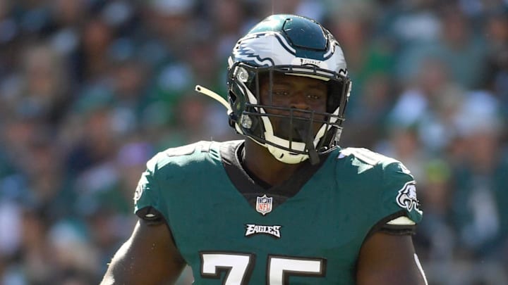 Sep 19, 2021; Philadelphia, Pennsylvania, USA; Philadelphia Eagles defensive end Tarron Jackson (75) against the San Francisco 49ers at Lincoln Financial Field. Mandatory Credit: Eric Hartline-Imagn Images Sep 19, 2021; Philadelphia, Pennsylvania, USA; Philadelphia Eagles defensive end Tarron Jackson (75) against the San Francisco 49ers at Lincoln Financial Field. Mandatory Credit: Eric Hartline-Imagn Images