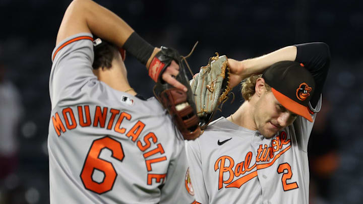 Sep 6, 2023; Anaheim, California, USA; Baltimore Orioles first baseman Ryan Mountcastle (6) and