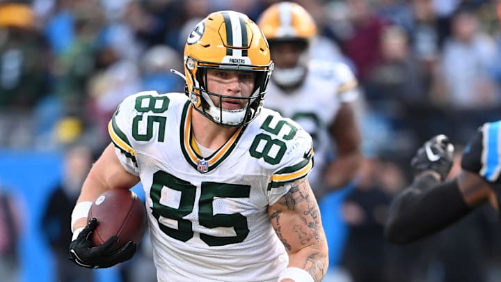 Dec 24, 2023; Charlotte, North Carolina, USA; Green Bay Packers tight end Tucker Kraft (85) with the