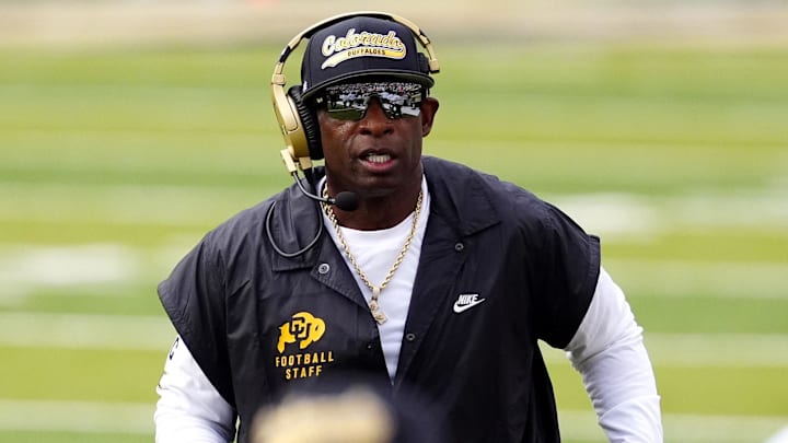 Aug 29, 2025; Boulder, Colorado, USA; Colorado Buffaloes head coach Deion Sanders during the first quarter against the Georgia Tech Yellow Jackets at Folsom Field. Mandatory Credit: Ron Chenoy-Imagn Images Aug 29, 2025; Boulder, Colorado, USA; Colorado Buffaloes head coach Deion Sanders during the first quarter against the Georgia Tech Yellow Jackets at Folsom Field. Mandatory Credit: Ron Chenoy-Imagn Images