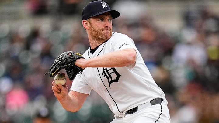 Former Detroit Tigers pitcher John Brebbia (49) throws against Chicago White Sox during the eighth inning at Comerica Park in Detroit on Saturday, April 5, 2025.
