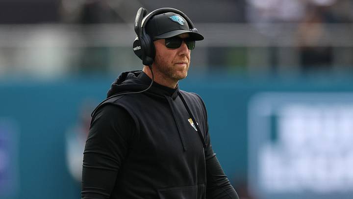 Oct 11, 2026; Tottenham, ENG;  Jacksonville Jaguars head coach Liam Coen looks on during the first half against the Philadelphia Eagles at Tottenham Hotspur Stadium.  Mandatory Credit: Nathan Ray Seebeck-Imagn Images
