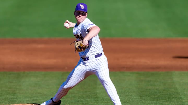 Starting pitcher Cooper Moore 22 on the mound as SU Tigers Baseball take on Northeastern. Saturday, Feb. 28, 2026.