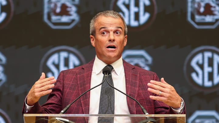 Jul 14, 2025; Atlanta, GA, USA; South Carolina Gamecocks head coach Shane Beamer talks to the media during SEC Media Day at Omni Atlanta Hotel. Mandatory Credit: Jordan Godfree-Imagn Images Jul 14, 2025; Atlanta, GA, USA; South Carolina Gamecocks head coach Shane Beamer talks to the media during SEC Media Day at Omni Atlanta Hotel. Mandatory Credit: Jordan Godfree-Imagn Images