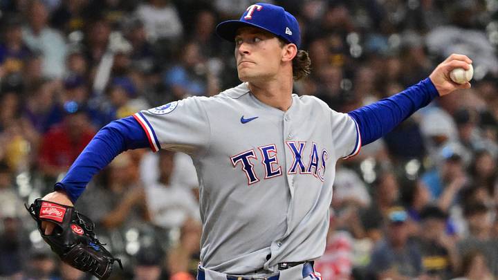Texas Rangers pitcher Jacob Latz. Credit: Benny Sieu-Imagn Images