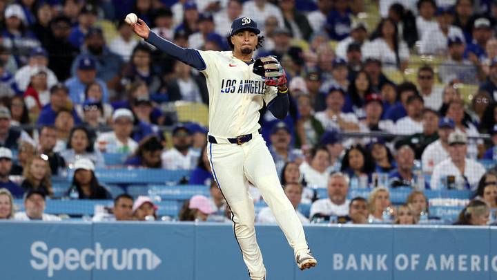 May 30, 2026; Los Angeles, California, USA; Los Angeles Dodgers third baseman Santiago Espinal (21) throws a ball to first base for an out during the fourth inning against the Philadelphia Phillies at Dodger Stadium. Mandatory Credit: Kiyoshi Mio-Imagn Images May 30, 2026; Los Angeles, California, USA; Los Angeles Dodgers third baseman Santiago Espinal (21) throws a ball to first base for an out during the fourth inning against the Philadelphia Phillies at Dodger Stadium. Mandatory Credit: Kiyoshi Mio-Imagn Images