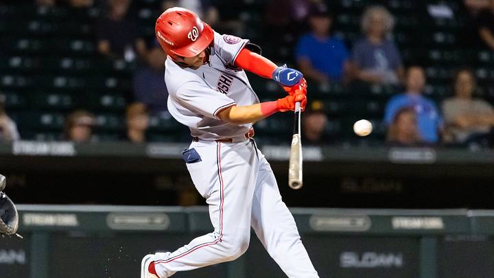 Nov 9, 2025; Mesa, AZ, USA; Washington Nationals infielder Seaver King during the Arizona Fall League Fall Stars Game at Sloan Park. Mandatory Credit: Mark J. Rebilas-Imagn Images Nov 9, 2025; Mesa, AZ, USA; Washington Nationals infielder Seaver King during the Arizona Fall League Fall Stars Game at Sloan Park. Mandatory Credit: Mark J. Rebilas-Imagn Images