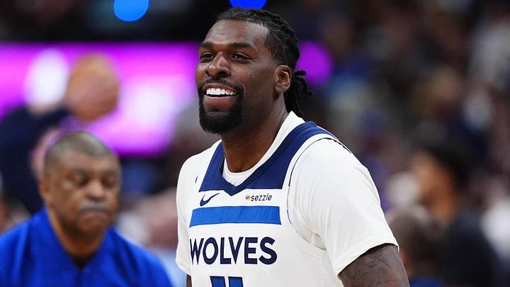 Apr 20, 2026; Denver, Colorado, USA; Minnesota Timberwolves center Naz Reid (11) reacts before the game against the Denver Nuggets during game two of the first round of the 2026 NBA Playoffs at Ball Arena. Mandatory Credit: Ron Chenoy-Imagn Images