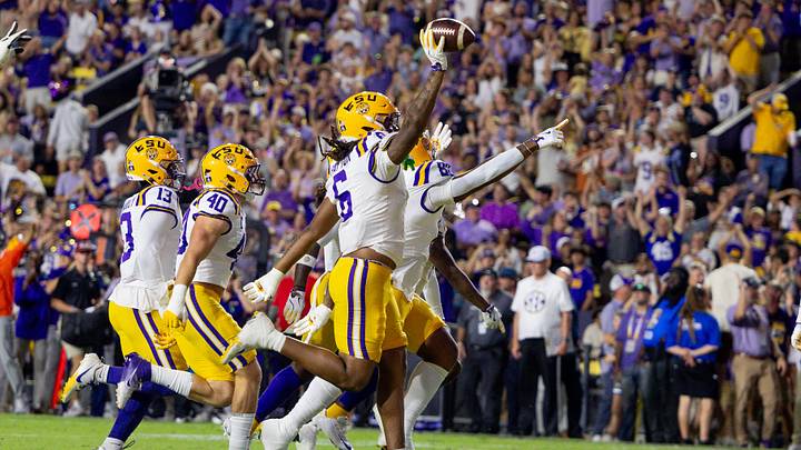 LSU celebrates a fumble recovery against South Carolina in 2025 LSU celebrates a fumble recovery against South Carolina in 2025