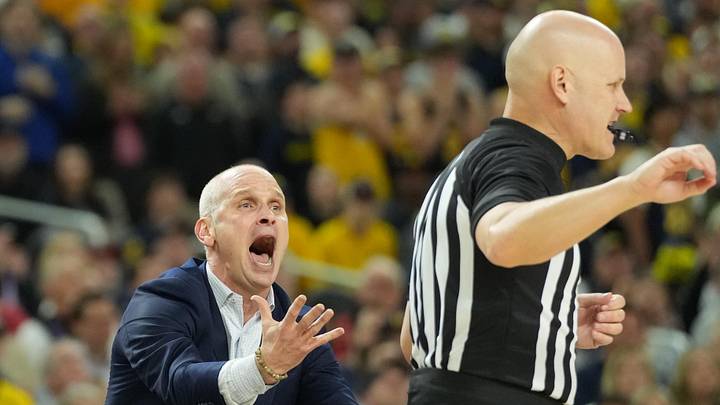 Apr 6, 2026; Indianapolis, IN, USA; Connecticut Huskies head coach Dan Hurley reacts against the Michigan Wolverines in the second half during the national championship of the Final Four of the men's 2026 NCAA Tournament at Lucas Oil Stadium. Apr 6, 2026; Indianapolis, IN, USA; Connecticut Huskies head coach Dan Hurley reacts against the Michigan Wolverines in the second half during the national championship of the Final Four of the men's 2026 NCAA Tournament at Lucas Oil Stadium.
