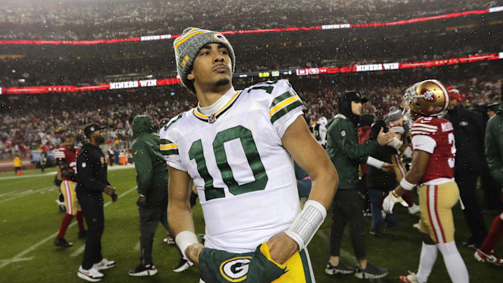 Green Bay Packers quarterback Jordan Love (10) leaves the field after losing to the San Francisco 49ers last year. Green Bay Packers quarterback Jordan Love (10) leaves the field after losing to the San Francisco 49ers last year.