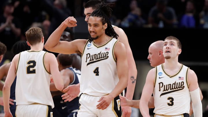 Purdue Boilermakers forward Trey Kaufman-Renn (4) reacts after scoring a bucket