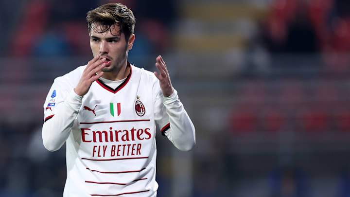 Brahim Diaz of Ac Milan gestures during the Serie A match...