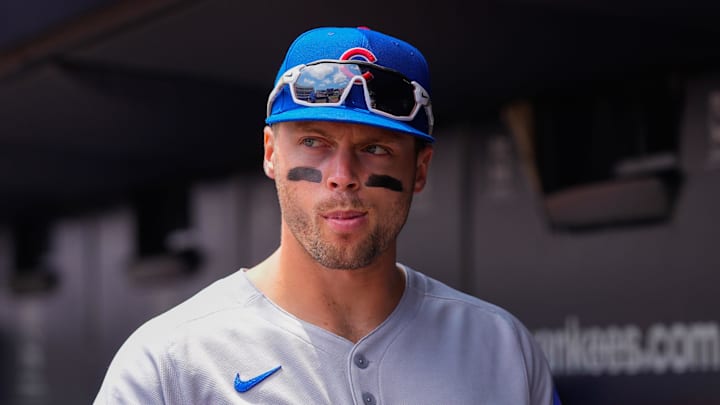 Chicago Cubs second baseman Nico Hoerner (2) prior to the game against the New York Yankees at Yankee Stadium. 