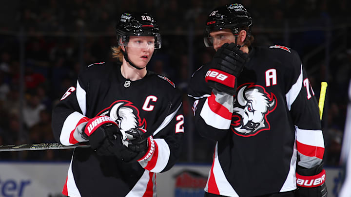 Buffalo Sabres players Rasmus Dahlin and Tage Thompson Buffalo Sabres players Rasmus Dahlin and Tage Thompson