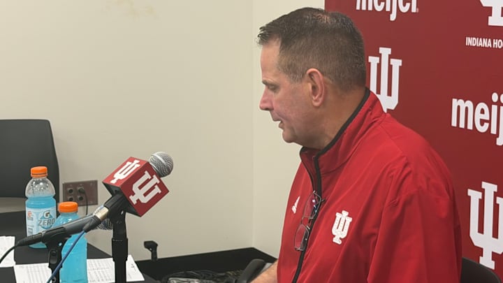 Indiana football coach Curt Cignetti speaks to reporters Sept. 27, 2025, after Indiana beat Iowa 20-15 at Kinnick Stadium in Iowa City, Iowa. Indiana football coach Curt Cignetti speaks to reporters Sept. 27, 2025, after Indiana beat Iowa 20-15 at Kinnick Stadium in Iowa City, Iowa.