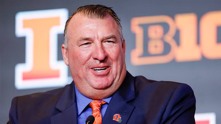 Jul 28, 2026; Chicago, IL, USA; Illinois Football head coach Bret Bielema speaks during Media Days at Hilton Chicago. Mandatory Credit: Kamil Krzaczynski-Imagn Images Jul 28, 2026; Chicago, IL, USA; Illinois Football head coach Bret Bielema speaks during Media Days at Hilton Chicago. Mandatory Credit: Kamil Krzaczynski-Imagn Images