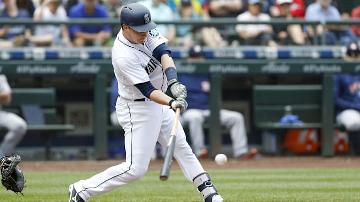 Seattle Mariners third baseman Zach Vincej hits an RBI single against the Houston Astros on Aug. 1, 2018, at Safeco Field. Seattle Mariners third baseman Zach Vincej hits an RBI single against the Houston Astros on Aug. 1, 2018, at Safeco Field.
