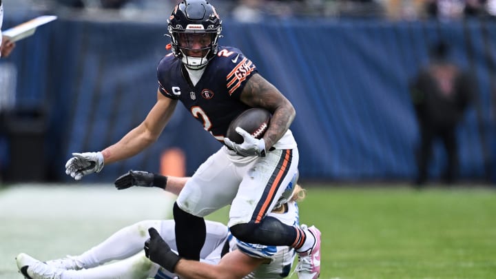 DJ Moore shrugs off Alex Anzalone after a reception in a win over Detroit last year at Soldier Field. DJ Moore shrugs off Alex Anzalone after a reception in a win over Detroit last year at Soldier Field.