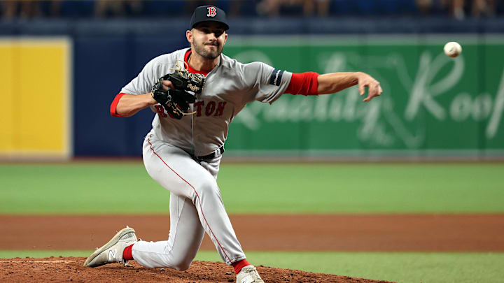 Boston Red Sox reliever Joe Jacques throws during a game against the Tampa Bay Rays on Sept. 5, 2023, at Tropicana Field.