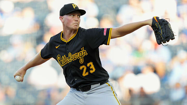 Jul 8, 2025; Kansas City, Missouri, USA; Pittsburgh Pirates starting pitcher Mitch Keller (23) pitches during the first inning against the Kansas City Royals at Kauffman Stadium. Mandatory Credit: Jay Biggerstaff-Imagn Images Jul 8, 2025; Kansas City, Missouri, USA; Pittsburgh Pirates starting pitcher Mitch Keller (23) pitches during the first inning against the Kansas City Royals at Kauffman Stadium. Mandatory Credit: Jay Biggerstaff-Imagn Images