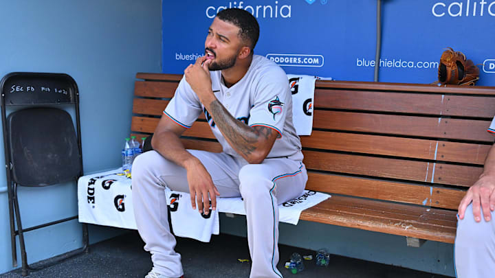 Aug 21, 2022; Los Angeles, California, USA; Miami Marlins starting pitcher Sandy Alcantara (22) sits in the dugout after he was pulled in the fourth inning against the Los Angeles Dodgers at Dodger Stadium. Mandatory Credit: Jayne Kamin-Oncea-Imagn Images Aug 21, 2022; Los Angeles, California, USA; Miami Marlins starting pitcher Sandy Alcantara (22) sits in the dugout after he was pulled in the fourth inning against the Los Angeles Dodgers at Dodger Stadium. Mandatory Credit: Jayne Kamin-Oncea-Imagn Images
