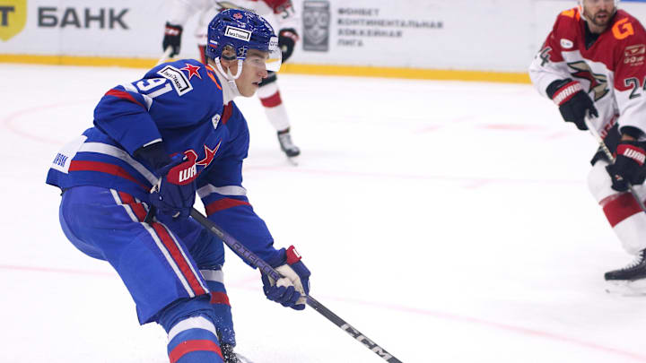 Ivan Demidov (91) SKA Hockey Club seen in action during the...
