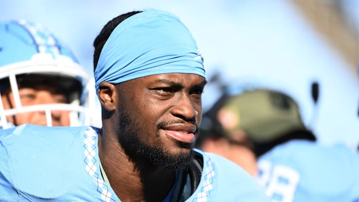 Nov 4, 2023; Chapel Hill, North Carolina, USA; North Carolina Tar Heels wide receiver Devontez Walker (9) in the fourth quarter at Kenan Memorial Stadium. Mandatory Credit: Bob Donnan-Imagn Images