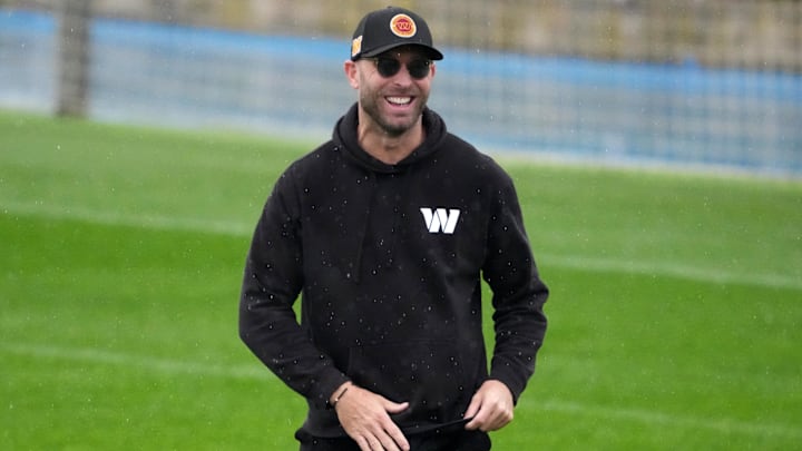 Nov 13, 2025; Madrid, Spain; Washington Commanders offensive coordinator Kliff Kingsbury during practice at Ciudad Deportiva del Real Madrid. Mandatory Credit: Kirby Lee-Imagn Images