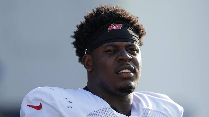 Tampa Bay Buccaneers defensive tackle Calijah Kancey (94) looks on before training camp at AdventHealth Training Center. Tampa Bay Buccaneers defensive tackle Calijah Kancey (94) looks on before training camp at AdventHealth Training Center.