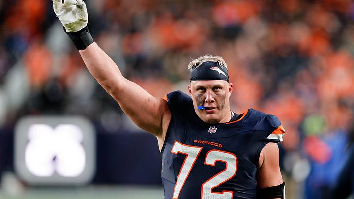 Sep 29, 2025; Denver, Colorado, USA; Denver Broncos offensive tackle Garett Bolles (72) celebrates after the game against the Cincinnati Bengals at Empower Field at Mile High. Mandatory Credit: Isaiah J. Downing-Imagn Images Sep 29, 2025; Denver, Colorado, USA; Denver Broncos offensive tackle Garett Bolles (72) celebrates after the game against the Cincinnati Bengals at Empower Field at Mile High. Mandatory Credit: Isaiah J. Downing-Imagn Images