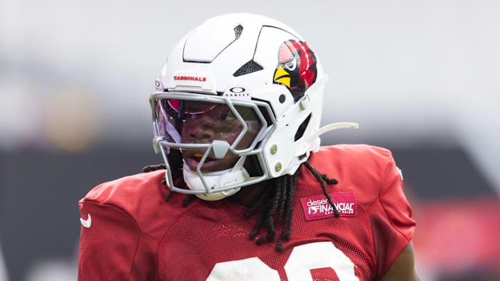 Jul 29, 2025; Glendale, AZ, USA; Arizona Cardinals running back DeeJay Dallas (20) during training camp at State Farm Stadium. Mandatory Credit: Mark J. Rebilas-Imagn Images Jul 29, 2025; Glendale, AZ, USA; Arizona Cardinals running back DeeJay Dallas (20) during training camp at State Farm Stadium. Mandatory Credit: Mark J. Rebilas-Imagn Images