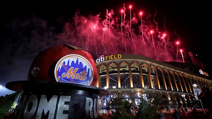 Jul 18, 2025; New York City, New York, USA; General view of fireworks after a game between the New York Mets and the Cincinnati Reds at Citi Field. Mandatory Credit: Brad Penner-Imagn Images