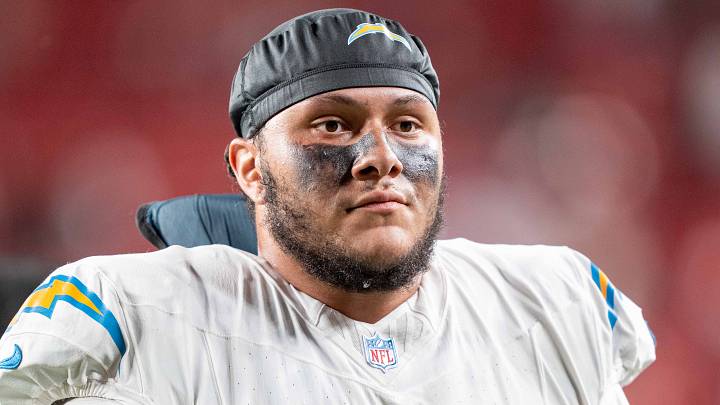 August 23, 2025; Santa Clara, California, USA; Los Angeles Chargers guard Branson Taylor (71) after the game against the San Francisco 49ers at Levi's Stadium. Mandatory Credit: Kyle Terada-Imagn Images