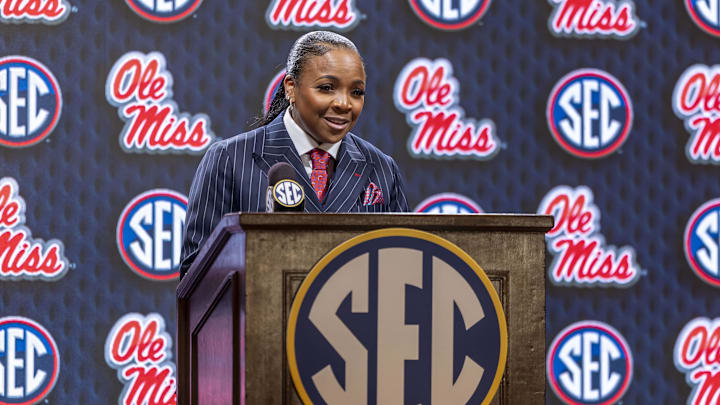 Oct 14, 2025; Birmingham, AL, USA; Ole Miss Rebels head coach Yolett McPhee-McCuin talks with the media during SEC Media Days at Grand Bohemian Hotel. Mandatory Credit: Vasha Hunt-Imagn Images Oct 14, 2025; Birmingham, AL, USA; Ole Miss Rebels head coach Yolett McPhee-McCuin talks with the media during SEC Media Days at Grand Bohemian Hotel. Mandatory Credit: Vasha Hunt-Imagn Images