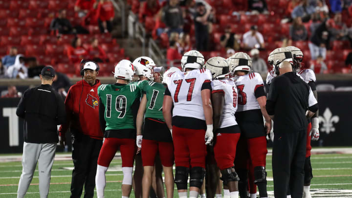 Louisville’s offense took a timeout against Louisville’s defense during the spring game at L&N Stadium