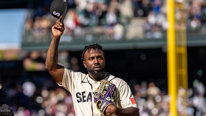 Sep 27, 2026; Seattle, Washington, USA;  Seattle Mariners left fielder Randy Arozarena (56) acknowledges the crowd as he walks off the field during the seventh inning against the Los Angeles Angels at T-Mobile Park. Mandatory Credit: Stephen Brashear-Imagn Images